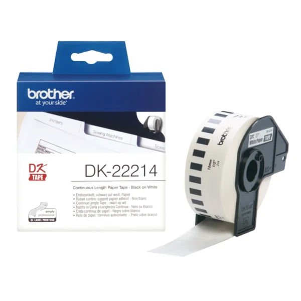 BROTHER เทปกระดาษต่อเนื่องพื้นขาว ขนาด 12 มม. DK-22214 (ชนิดม้วน)