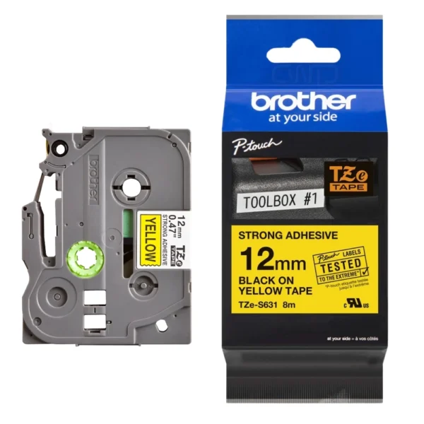 BROTHER เทปพิมพ์อักษรสีดำ พื้นเหลือง ขนาด 12 มม. TZE-S631 (ชนิดติดแน่นพิเศษ)