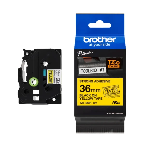 BROTHER เทปพิมพ์อักษรสีดำ พื้นเหลือง ขนาด 36 มม. TZE-S661 (ชนิดติดแน่นพิเศษ)