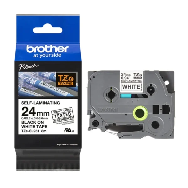 BROTHER เทปพิมพ์อักษรสีดำ พื้นขาว ขนาด 24 มม. TZE-SL251 (มาร์คติดสายไฟ)